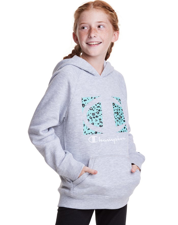 Sudadera Con Capucha Champion Niña - Fleece Raglan Leopard Knockout Logo ( Gris ) 7192043-WB